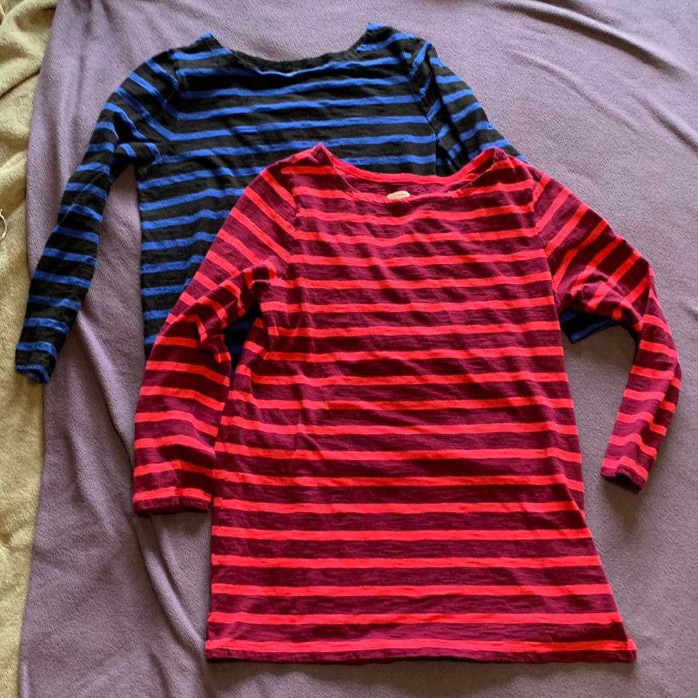 Set of 2 3/4 Sleeve Length Pink and Blue Striped Tunics Women’s Large Tall